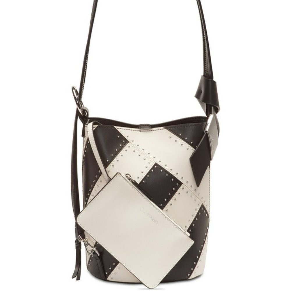 Calvin Klein Karsyn Leather Studded Convertible Hobo Bag